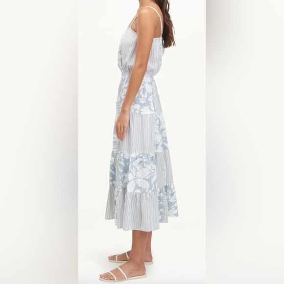 Splendid Misty Patchwork Midi Dress Floral Stripe Print Tiered Boho Medium - Picture 15 of 15